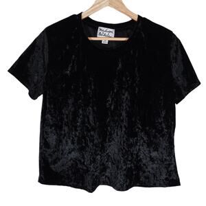 Madison & Berkeley Womens Top Medium Black Velvet Short Sleeve Crew Neck Shirt